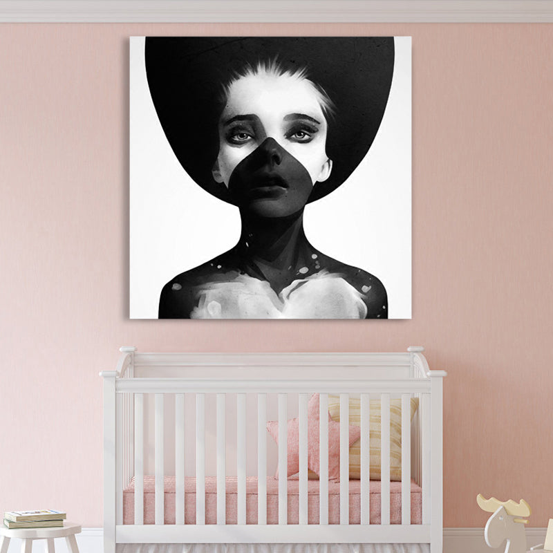 Fashionable Girl Wall Art Decor Pastel Color Canvas Painting, Textured, Multiple Sizes White Clearhalo 'Art Gallery' 'Canvas Art' 'Contemporary Art Gallery' 'Modern' Arts' 1859755