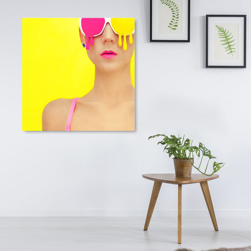 Fashionable Girl Wall Art Decor Pastel Color Canvas Painting, Textured, Multiple Sizes Yellow Clearhalo 'Art Gallery' 'Canvas Art' 'Contemporary Art Gallery' 'Modern' Arts' 1859759