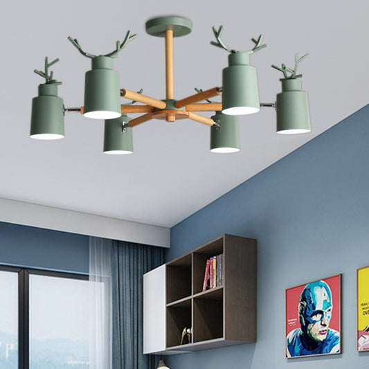 Green Antlers Chandelier Nordic Style Metal 6 Lights Pendant Lighting with Radial Design Clearhalo 'Ceiling Lights' 'Chandeliers' Lighting' options 185975