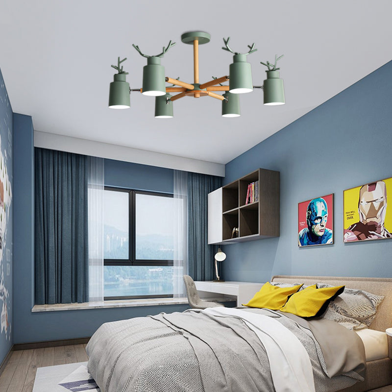 Green Antlers Chandelier Nordic Style Metal 6 Lights Pendant Lighting with Radial Design Clearhalo 'Ceiling Lights' 'Chandeliers' Lighting' options 185976