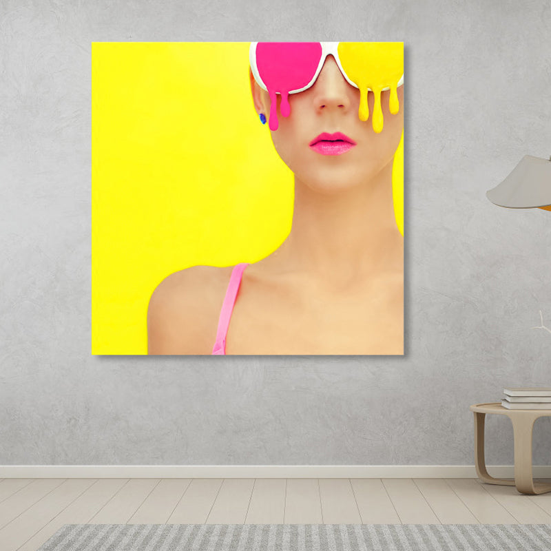 Fashionable Girl Wall Art Decor Pastel Color Canvas Painting, Textured, Multiple Sizes Clearhalo 'Art Gallery' 'Canvas Art' 'Contemporary Art Gallery' 'Modern' Arts' 1859760