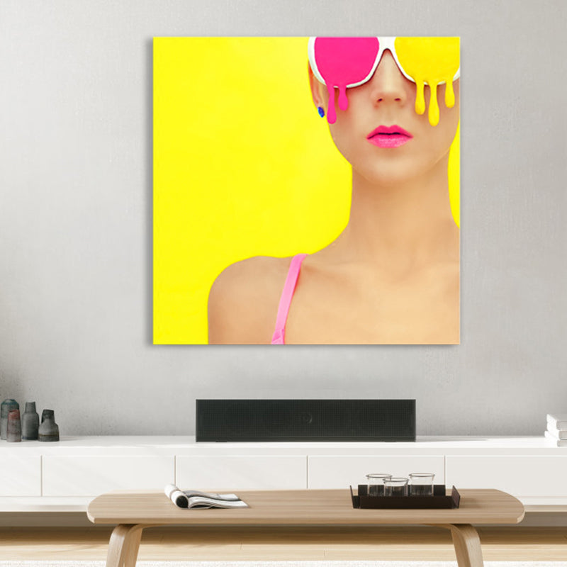 Fashionable Girl Wall Art Decor Pastel Color Canvas Painting, Textured, Multiple Sizes Clearhalo 'Art Gallery' 'Canvas Art' 'Contemporary Art Gallery' 'Modern' Arts' 1859761