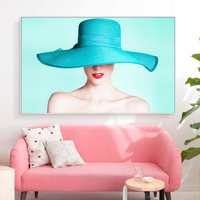 Pastel Color Photo Girl Canvas Print Fashion Glam Textured Wall Decor for Guest Room Blue Clearhalo 'Arts' 'Canvas Art' 1859763