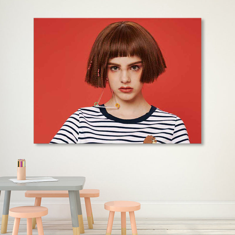Pastel Color Photo Girl Canvas Print Fashion Glam Textured Wall Decor for Guest Room Clearhalo 'Arts' 'Canvas Art' 1859773
