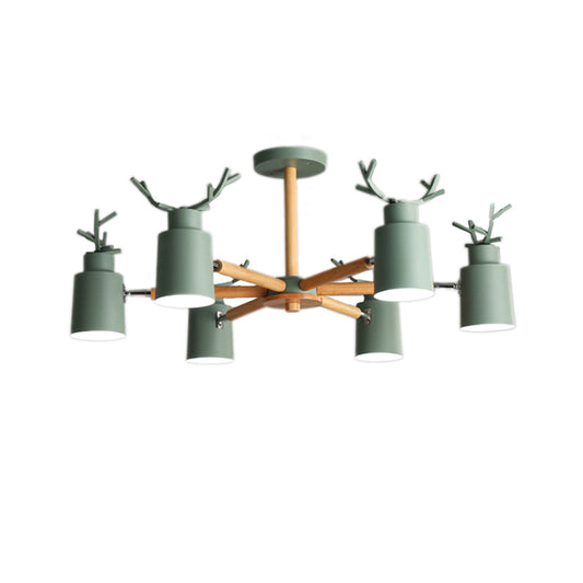 Green Antlers Chandelier Nordic Style Metal 6 Lights Pendant Lighting with Radial Design Clearhalo 'Ceiling Lights' 'Chandeliers' Lighting' options 185977