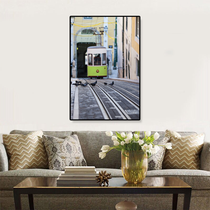 Nostalgic Photograph Urban Railway Canvas Boys Bedroom Transportation Wall Art Print Green Clearhalo 'Arts' 'Canvas Art' 1859874