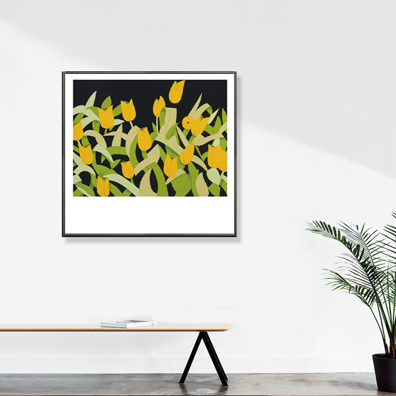 Pastel Color Blossom Pattern Wall Decor Flower Rustic Textured Canvas Print for Playroom Light Yellow Clearhalo 'Art Gallery' 'Canvas Art' 'Country Art Gallery' 'French Country' 'Rustic' Arts' 1859889