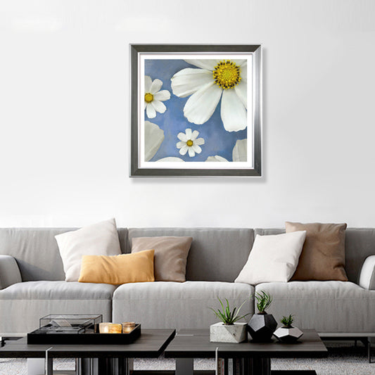 Country Chrysanthemum Print Canvas Soft Color Flower Wall Decor for Bedroom, Textured Blue Clearhalo 'Art Gallery' 'Canvas Art' 'Country Art Gallery' 'French Country' 'Rustic' Arts' 1859924