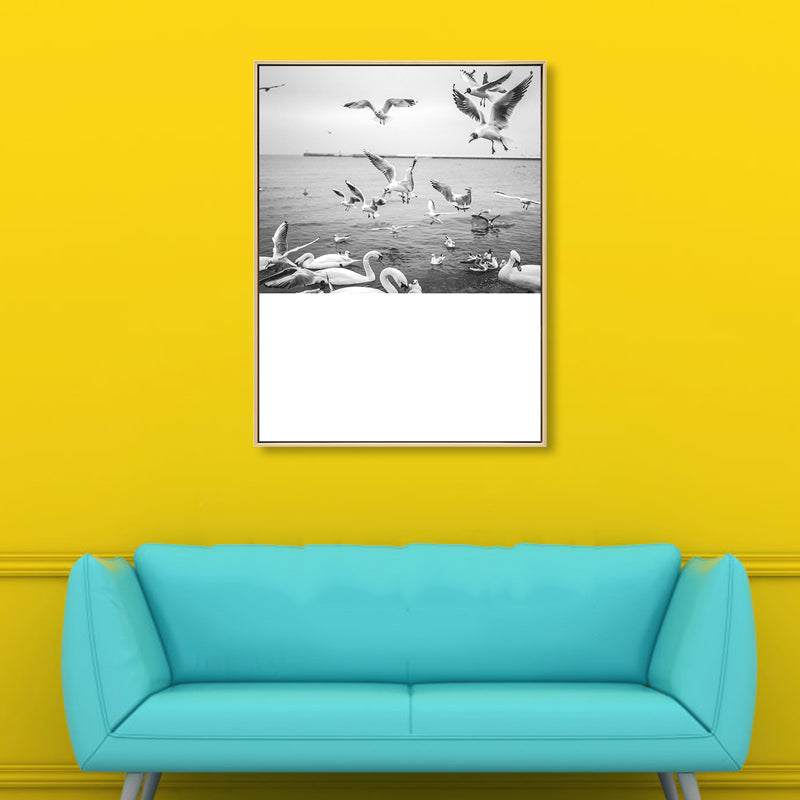 Photo Waterfowl Flocks Wall Art Textured Tropical Living Room Canvas Print in Grey Grey 14" x 20" Clearhalo 'Art Gallery' 'Canvas Art' 'Coastal Art Gallery' 'Nautical' Arts' 1859984