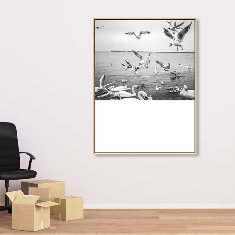 Photo Waterfowl Flocks Wall Art Textured Tropical Living Room Canvas Print in Grey Clearhalo 'Art Gallery' 'Canvas Art' 'Coastal Art Gallery' 'Nautical' Arts' 1859985