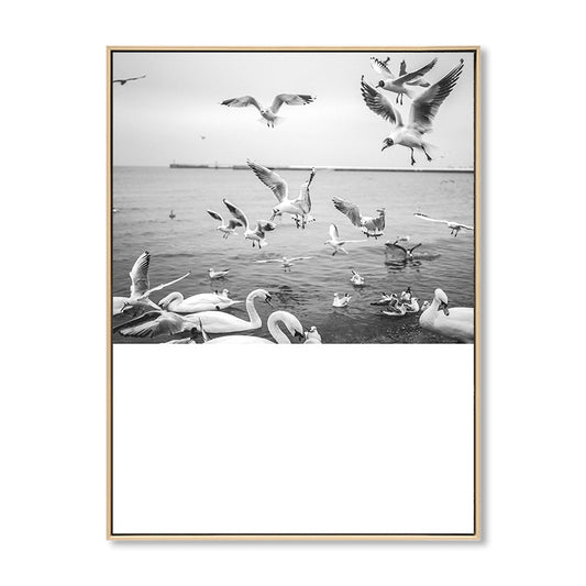 Photo Waterfowl Flocks Wall Art Textured Tropical Living Room Canvas Print in Grey Clearhalo 'Art Gallery' 'Canvas Art' 'Coastal Art Gallery' 'Nautical' Arts' 1859987