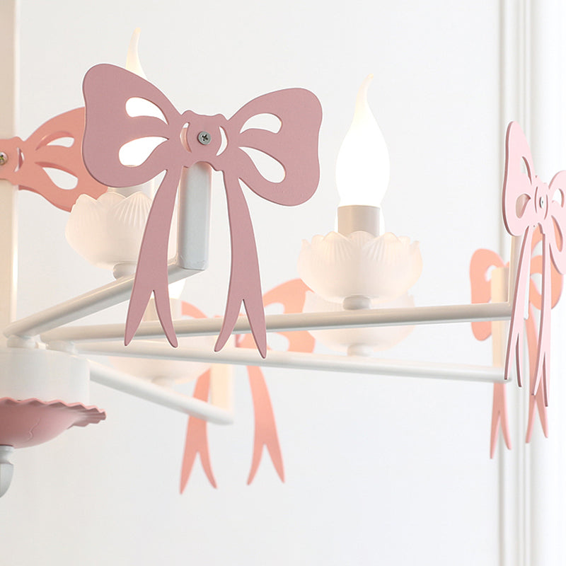 Candle Shape Pendant Light with Bow Kids Contemporary Metal Chandelier for Living Room Clearhalo 'Ceiling Lights' 'Chandeliers' Lighting' options 185999