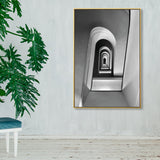 Photograph Architecture Arched Hall Canvas Vintage Textured Wall Art Print in Grey Clearhalo 'Arts' 'Canvas Art' 1859991