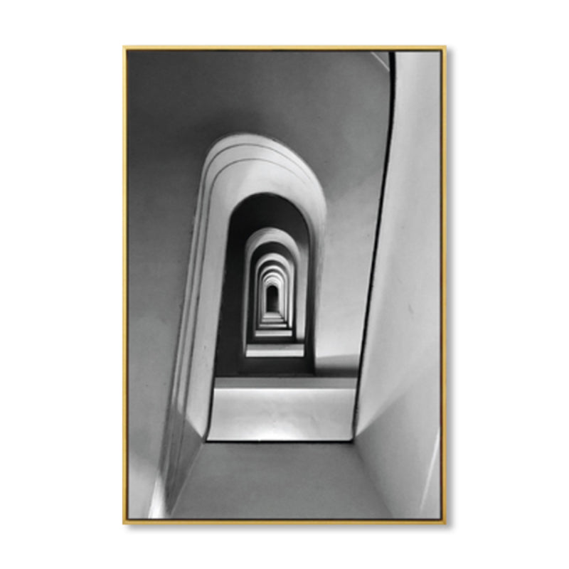 Photograph Architecture Arched Hall Canvas Vintage Textured Wall Art Print in Grey Clearhalo 'Arts' 'Canvas Art' 1859992