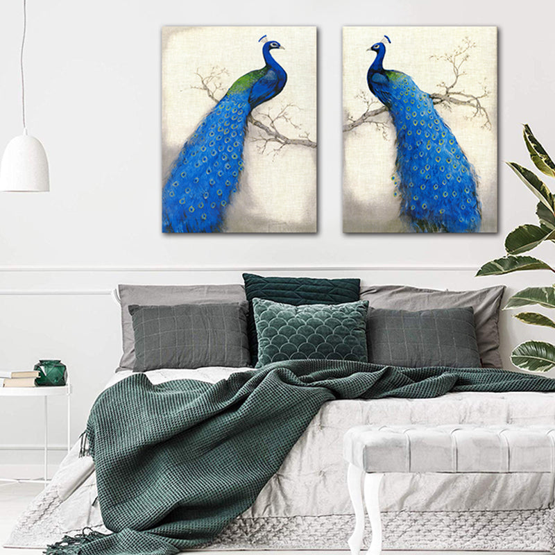 Modern Peacock Graphic Canvas Soft Color Textured Painting for Bedroom, Multiple Sizes Clearhalo 'Art Gallery' 'Canvas Art' 'Contemporary Art Gallery' 'Modern' Arts' 1859996