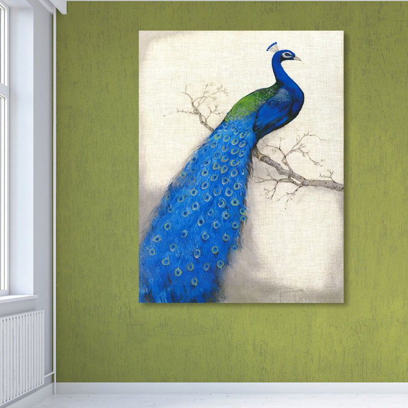 Modern Peacock Graphic Canvas Soft Color Textured Painting for Bedroom, Multiple Sizes Clearhalo 'Art Gallery' 'Canvas Art' 'Contemporary Art Gallery' 'Modern' Arts' 1859998