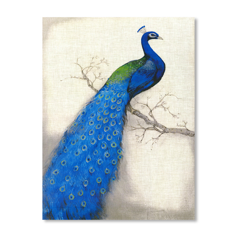 Modern Peacock Graphic Canvas Soft Color Textured Painting for Bedroom, Multiple Sizes Clearhalo 'Art Gallery' 'Canvas Art' 'Contemporary Art Gallery' 'Modern' Arts' 1859999