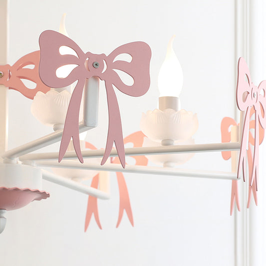 Candle Shape Pendant Light with Bow Kids Contemporary Metal Chandelier for Living Room Clearhalo 'Ceiling Lights' 'Chandeliers' Lighting' options 185999