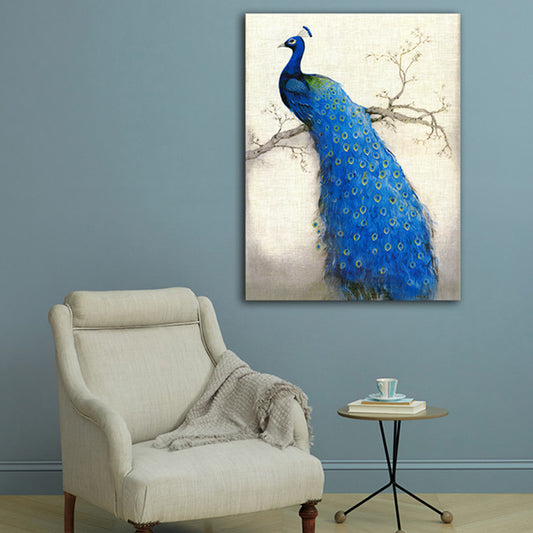 Modern Peacock Graphic Canvas Soft Color Textured Painting for Bedroom, Multiple Sizes Peacock Blue Clearhalo 'Art Gallery' 'Canvas Art' 'Contemporary Art Gallery' 'Modern' Arts' 1860004