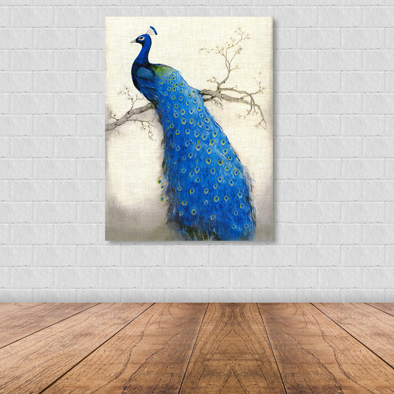 Modern Peacock Graphic Canvas Soft Color Textured Painting for Bedroom, Multiple Sizes Clearhalo 'Art Gallery' 'Canvas Art' 'Contemporary Art Gallery' 'Modern' Arts' 1860005