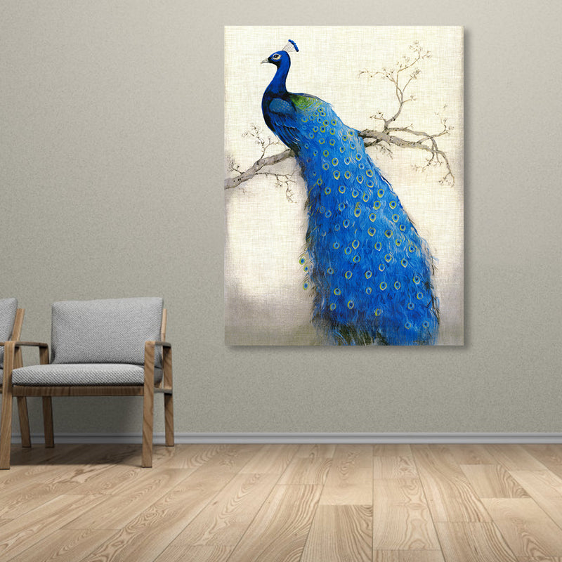 Modern Peacock Graphic Canvas Soft Color Textured Painting for Bedroom, Multiple Sizes Clearhalo 'Art Gallery' 'Canvas Art' 'Contemporary Art Gallery' 'Modern' Arts' 1860006