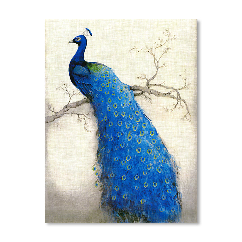 Modern Peacock Graphic Canvas Soft Color Textured Painting for Bedroom, Multiple Sizes Clearhalo 'Art Gallery' 'Canvas Art' 'Contemporary Art Gallery' 'Modern' Arts' 1860007