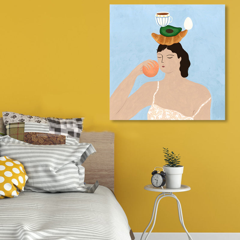 Illustration Maiden Wall Art Decor Textured Modern Girls Room Wrapped Canvas in Light Color Clearhalo 'Art Gallery' 'Canvas Art' 'Contemporary Art Gallery' 'Modern' Arts' 1860017