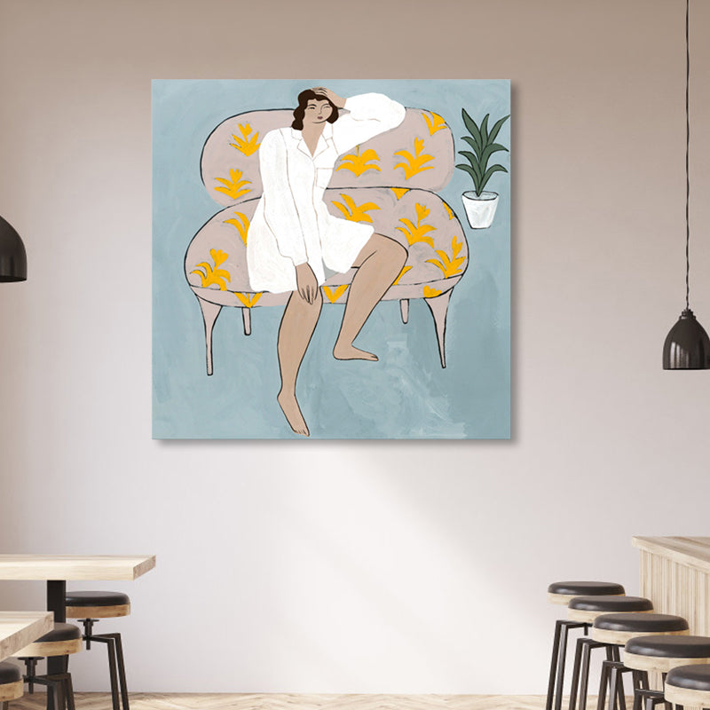 Illustration Maiden Wall Art Decor Textured Modern Girls Room Wrapped Canvas in Light Color Clearhalo 'Art Gallery' 'Canvas Art' 'Contemporary Art Gallery' 'Modern' Arts' 1860030