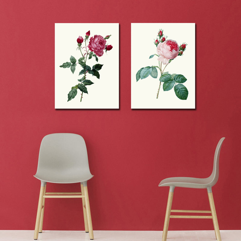 Light Color Rose Flower Pattern Wrapped Canvas Textured Modern Dining Room Painting Clearhalo 'Art Gallery' 'Canvas Art' 'Contemporary Art Gallery' 'Modern' Arts' 1860032