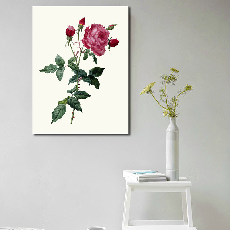 Light Color Rose Flower Pattern Wrapped Canvas Textured Modern Dining Room Painting Pink Clearhalo 'Art Gallery' 'Canvas Art' 'Contemporary Art Gallery' 'Modern' Arts' 1860033