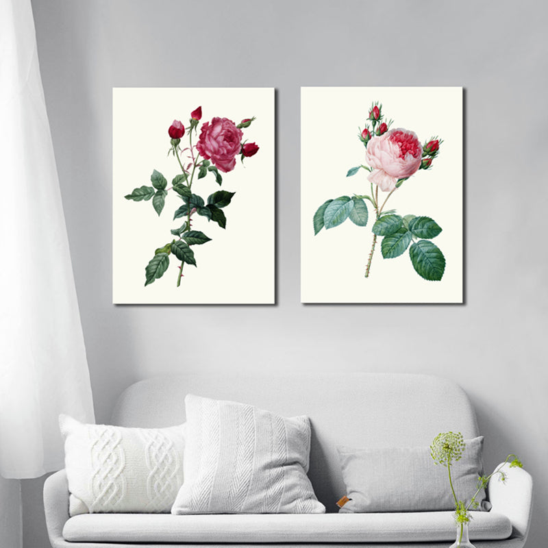 Light Color Rose Flower Pattern Wrapped Canvas Textured Modern Dining Room Painting Clearhalo 'Art Gallery' 'Canvas Art' 'Contemporary Art Gallery' 'Modern' Arts' 1860039