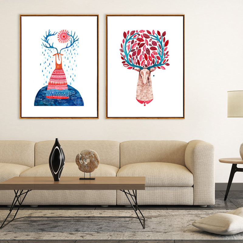 Pink Deers Wall Art Set Textured Nordic Style Sitting Room Canvas Print on White Clearhalo 'Art Gallery' 'Canvas Art' 'Kids' Arts' 1860045