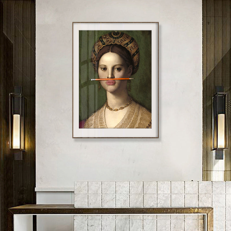 Spoof Woman Portrait Painting for Dining Room Figure Canvas Wall Art in Brown, Sizes Optional Clearhalo 'Arts' 'Canvas Art' 1860094