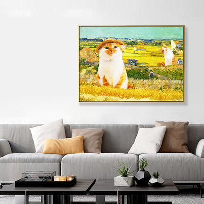 Pop Art Farmer Cat Canvas Yellow House Interior Wall Decor, Multiple Size Options Yellow Clearhalo 'Arts' 'Canvas Art' 1860104