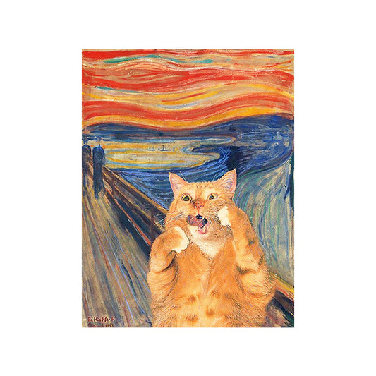 Pop Art Wall Decor Brown Edvard Munch Painting the Scream of Cat Canvas Print for Room