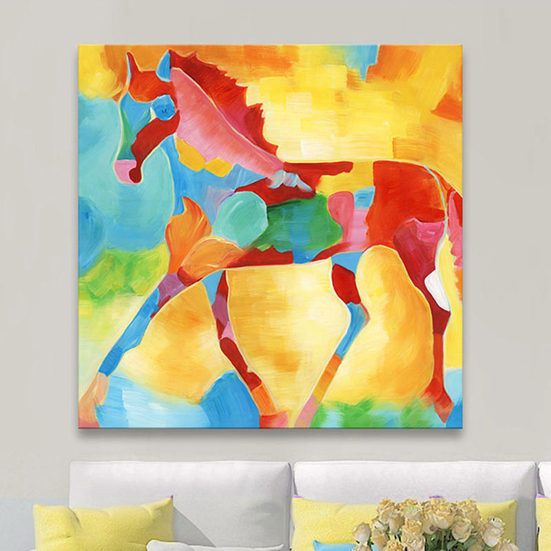 Yellow Pop Art Wrapped Canvas Illustration Running Horse Print Painting for Kitchen Yellow Clearhalo 'Arts' 'Canvas Art' 1860148