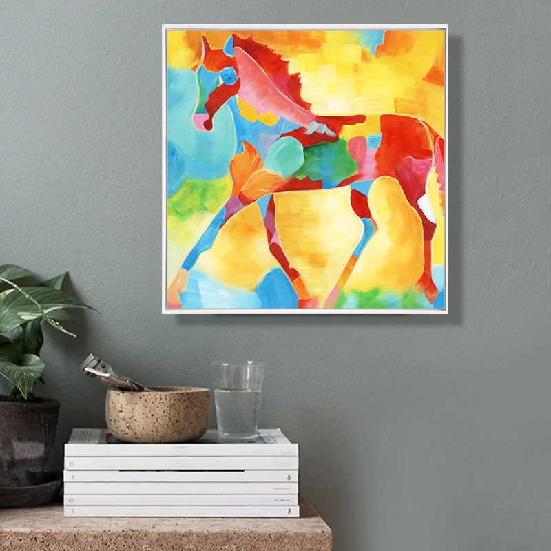 Yellow Pop Art Wrapped Canvas Illustration Running Horse Print Painting for Kitchen Clearhalo 'Arts' 'Canvas Art' 1860149