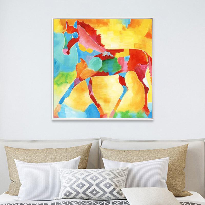Yellow Pop Art Wrapped Canvas Illustration Running Horse Print Painting for Kitchen Clearhalo 'Arts' 'Canvas Art' 1860150