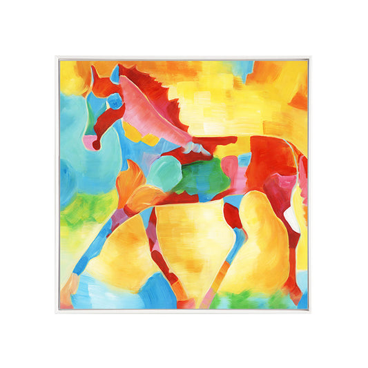 Yellow Pop Art Wrapped Canvas Illustration Running Horse Print Painting for Kitchen Clearhalo 'Arts' 'Canvas Art' 1860151
