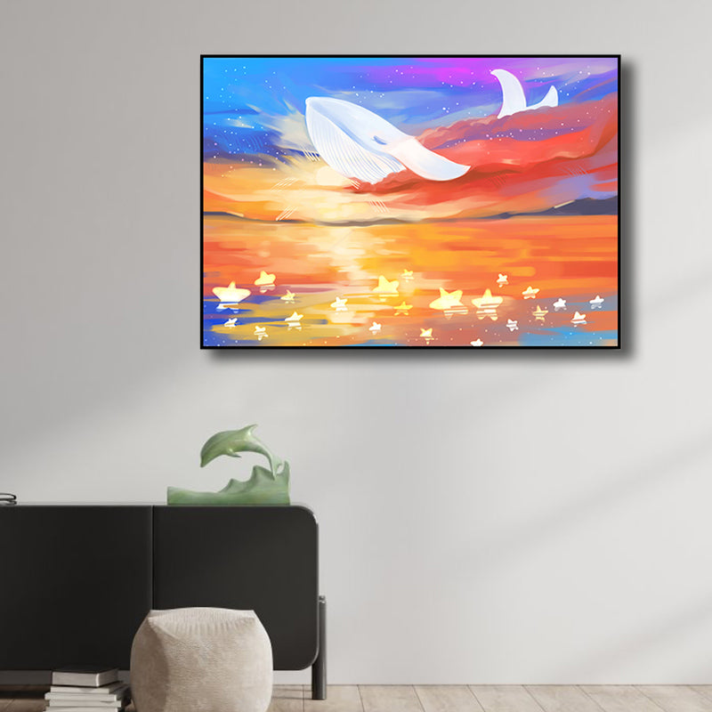 Sea Animal and Ocean Painting Light Color Kids Style Wrapped Canvas for Family Room Orange Clearhalo 'Art Gallery' 'Canvas Art' 'Kids' Arts' 1860161
