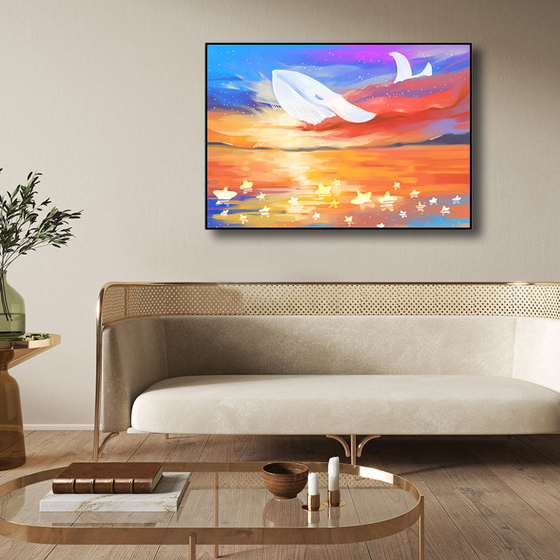 Sea Animal and Ocean Painting Light Color Kids Style Wrapped Canvas for Family Room Clearhalo 'Art Gallery' 'Canvas Art' 'Kids' Arts' 1860163