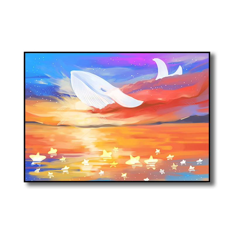 Sea Animal and Ocean Painting Light Color Kids Style Wrapped Canvas for Family Room Clearhalo 'Art Gallery' 'Canvas Art' 'Kids' Arts' 1860164