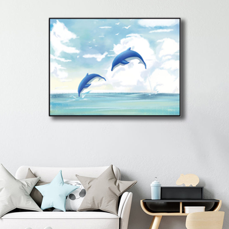 Sea Animal and Ocean Painting Light Color Kids Style Wrapped Canvas for Family Room Clearhalo 'Art Gallery' 'Canvas Art' 'Kids' Arts' 1860171