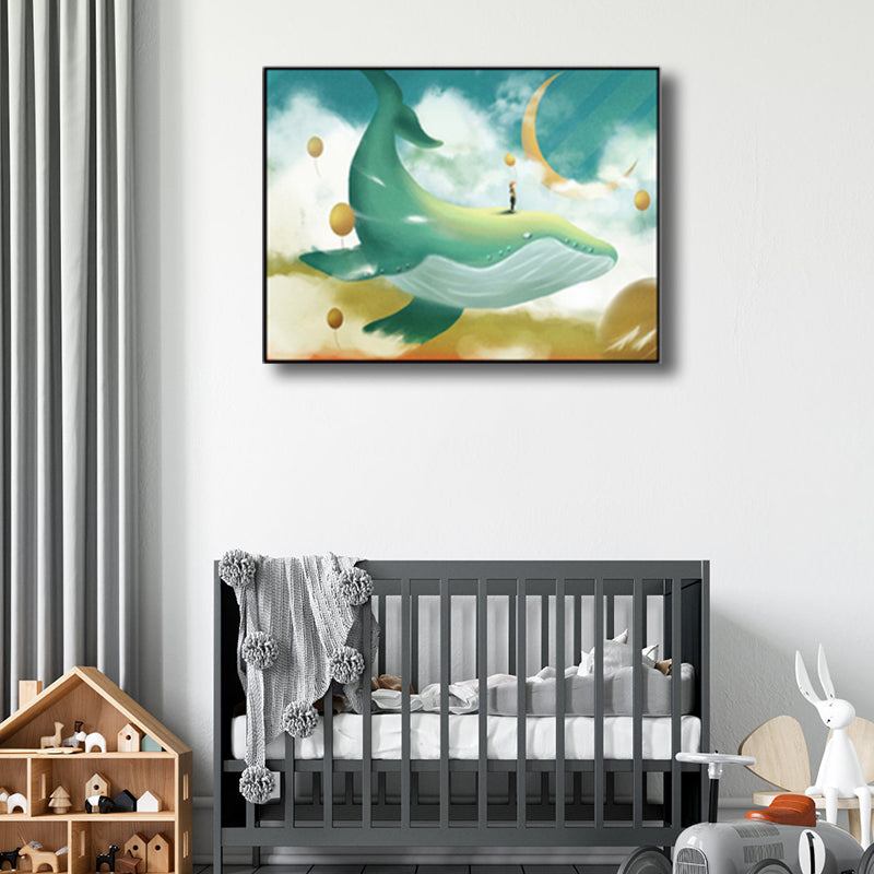 Sea Animal and Ocean Painting Light Color Kids Style Wrapped Canvas for Family Room Clearhalo 'Art Gallery' 'Canvas Art' 'Kids' Arts' 1860174