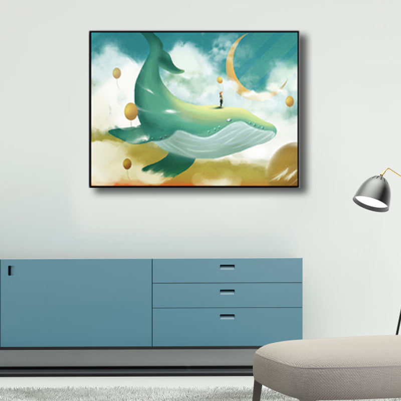 Sea Animal and Ocean Painting Light Color Kids Style Wrapped Canvas for Family Room Clearhalo 'Art Gallery' 'Canvas Art' 'Kids' Arts' 1860175