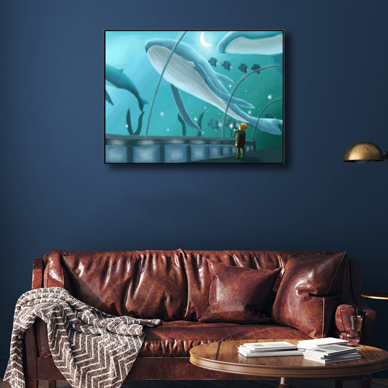 Sea Animal and Ocean Painting Light Color Kids Style Wrapped Canvas for Family Room Clearhalo 'Art Gallery' 'Canvas Art' 'Kids' Arts' 1860178