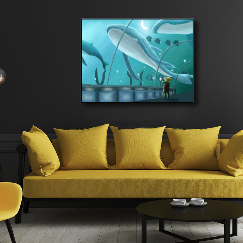Sea Animal and Ocean Painting Light Color Kids Style Wrapped Canvas for Family Room Clearhalo 'Art Gallery' 'Canvas Art' 'Kids' Arts' 1860179