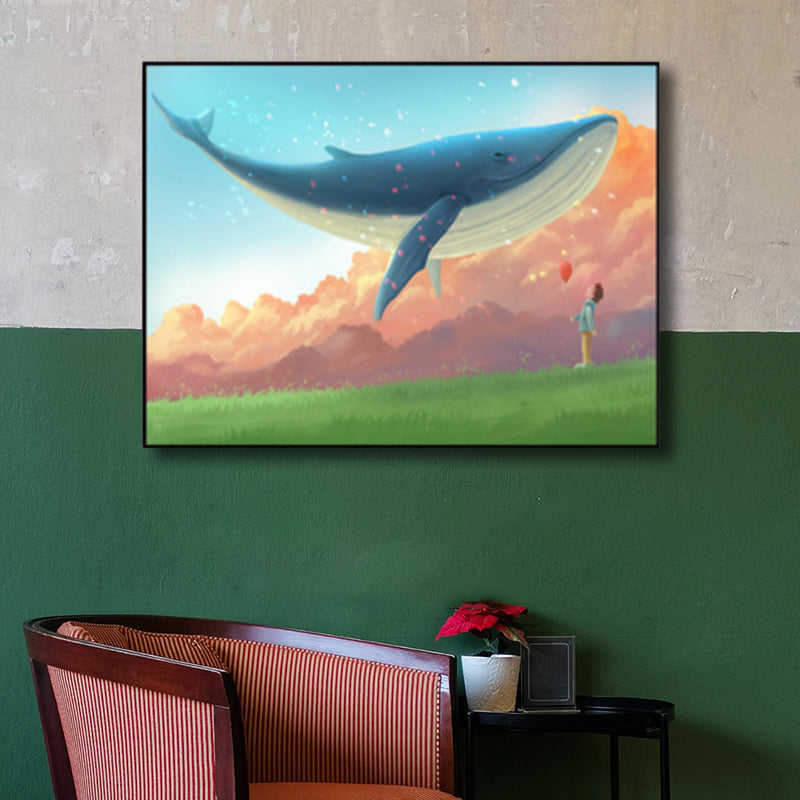 Sea Animal and Ocean Painting Light Color Kids Style Wrapped Canvas for Family Room Sky Blue Clearhalo 'Art Gallery' 'Canvas Art' 'Kids' Arts' 1860181