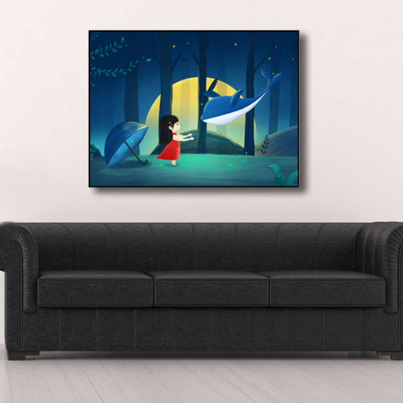 Sea Animal and Ocean Painting Light Color Kids Style Wrapped Canvas for Family Room Clearhalo 'Art Gallery' 'Canvas Art' 'Kids' Arts' 1860186