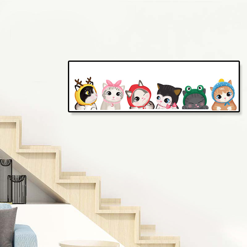 Light Color Kids Style Painting Various Cat Print Wrapped Canvas for Girls Bedroom Clearhalo 'Art Gallery' 'Canvas Art' 'Kids' Arts' 1860297